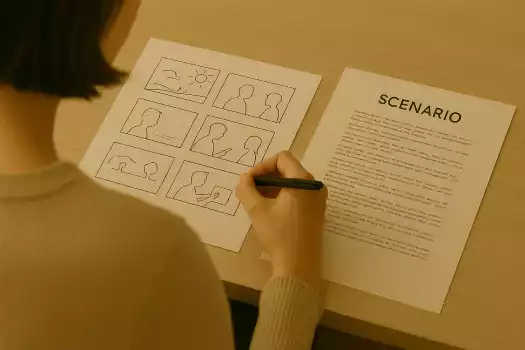 vidéo d'entreprise : une personne a écrit le scénario et réalise le storyboard